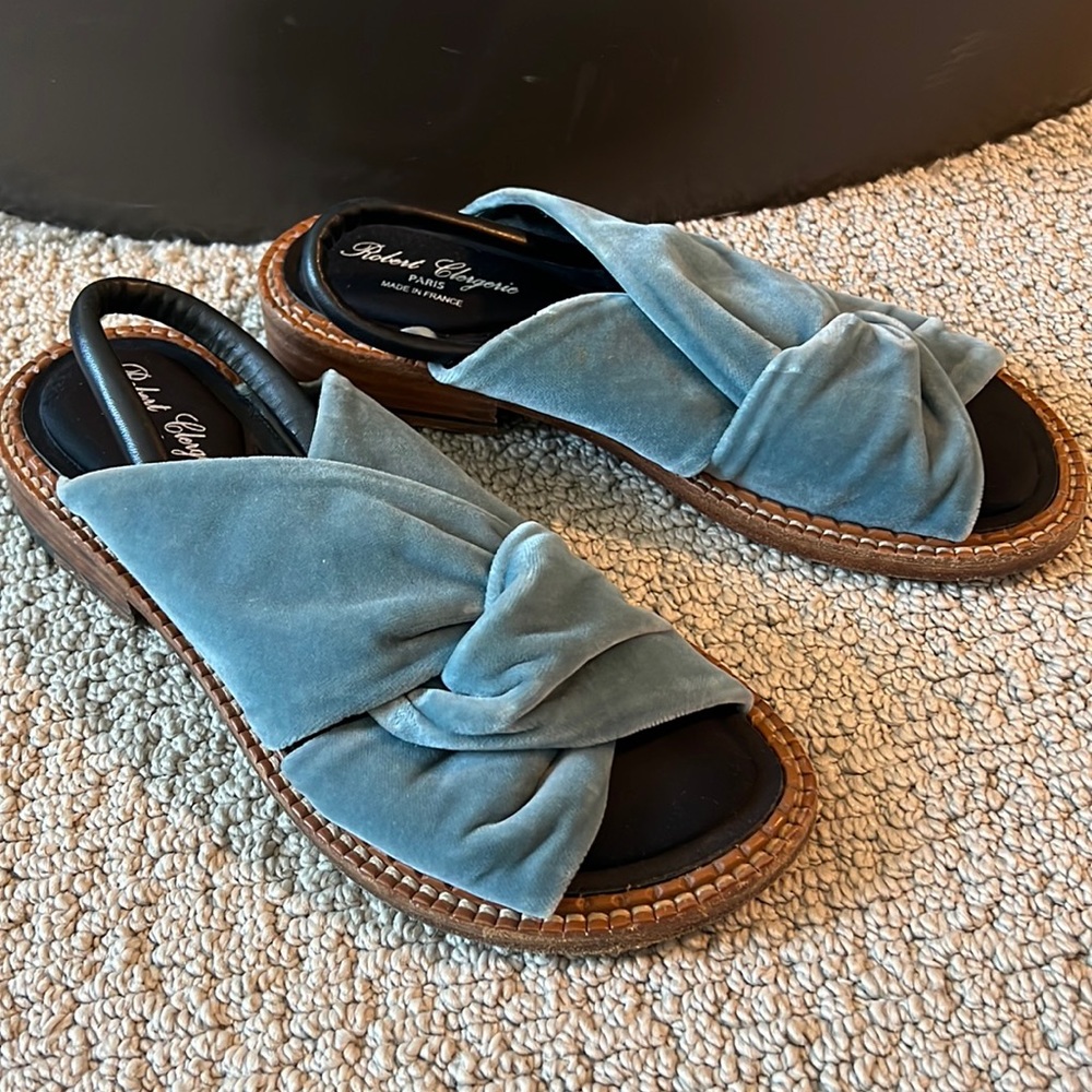 Robert Clergerie Blue Suede Knotted Slide Sandals